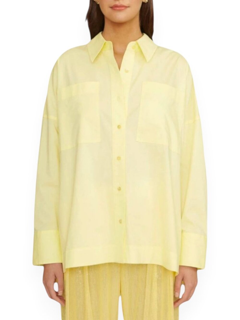 STAUD Payton High Low Button Front Poplin Top Oversized Shirt Sunray New NWT M L